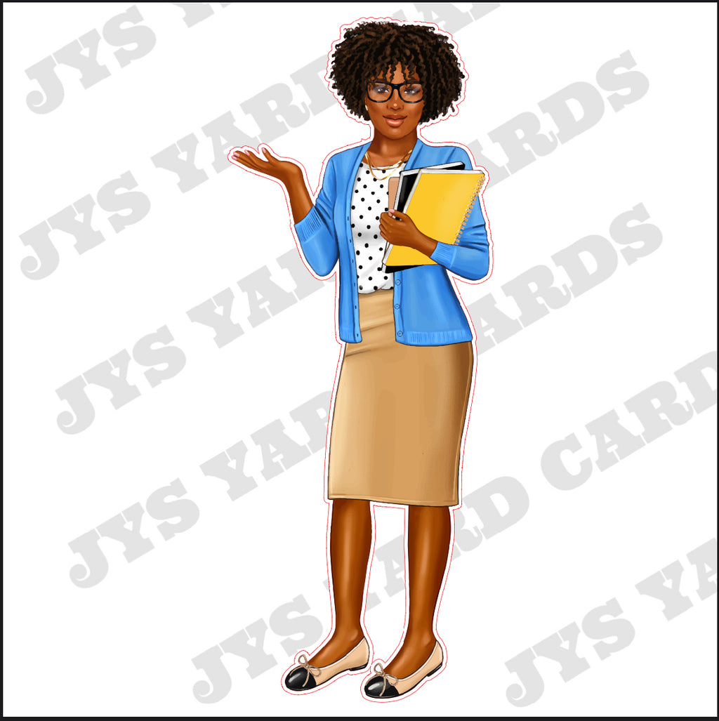 AFRO HAIR BROWN WOMAN WITH GLASSES - Yard Card Signs by JYS International