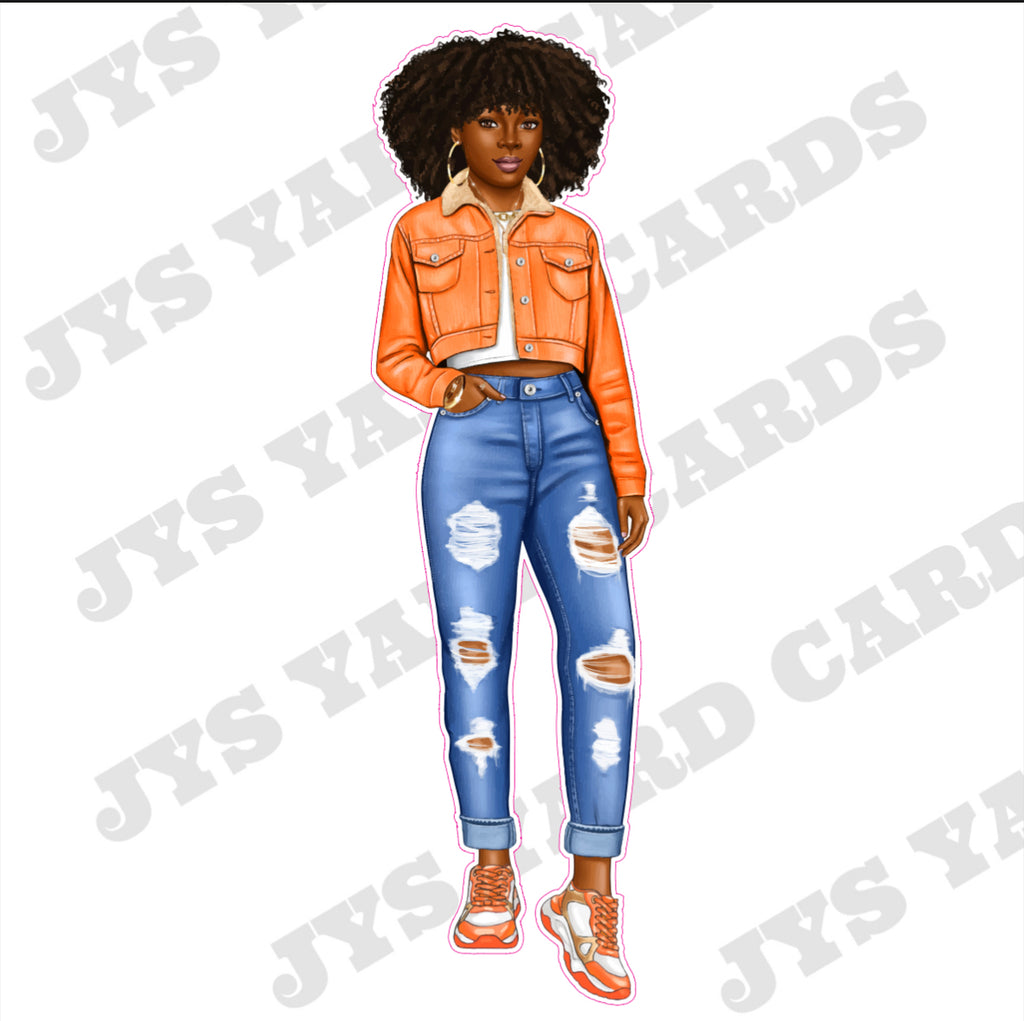 AFRO GIRL: BLUE & ORANGE - Yard Card Signs by JYS International