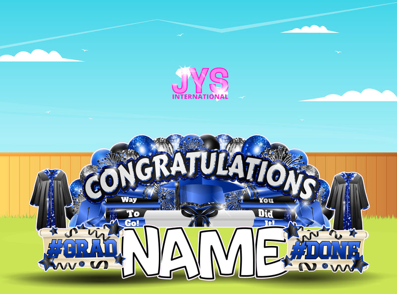 CONGRATULATIONS GRAD OVERLOAD: BLACK & BLUE (2 OPTIONS) - Yard Card Signs by JYS International