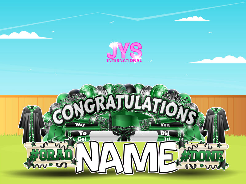 CONGRATULATIONS GRAD OVERLOAD: BLACK & GREEN (2 OPTIONS) - Yard Card Signs by JYS International