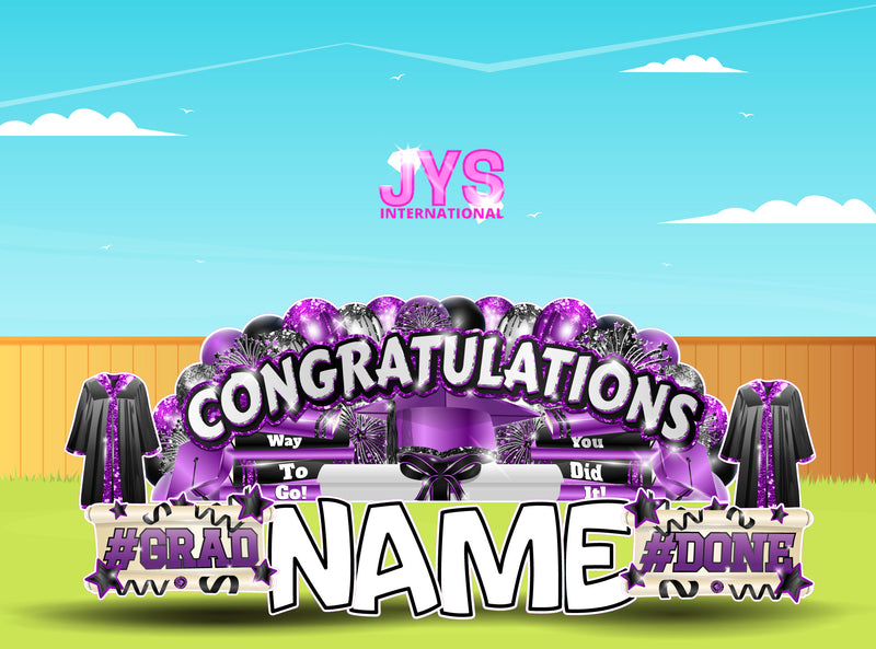 CONGRATULATIONS GRAD OVERLOAD: BLACK & PURPLE (2 OPTIONS) - Yard Card Signs by JYS International