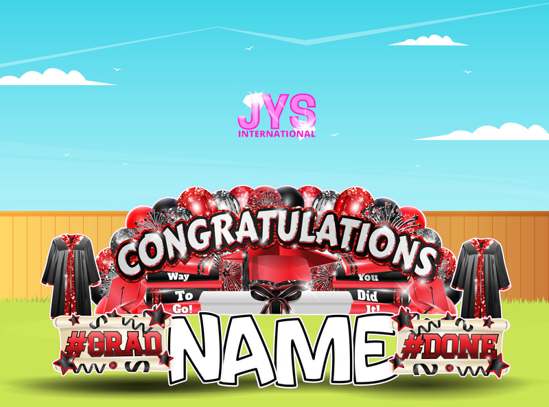 CONGRATULATIONS GRAD OVERLOAD: BLACK & RED (2 OPTIONS) - Yard Card Signs by JYS International