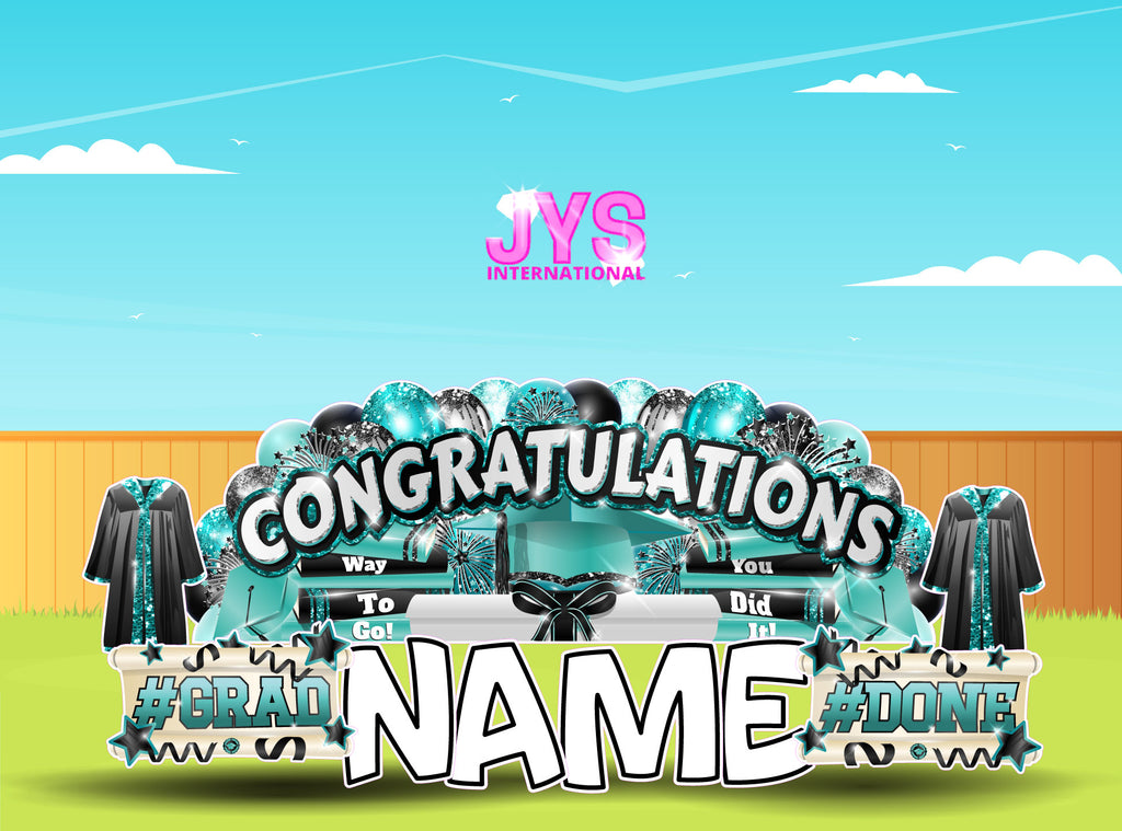 CONGRATULATIONS GRAD OVERLOAD: BLACK & TEAL (2 OPTIONS) - Yard Card Signs by JYS International