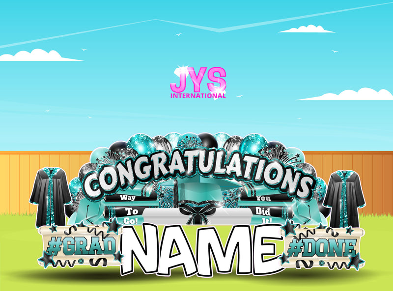 CONGRATULATIONS GRAD OVERLOAD: BLACK & TEAL (2 OPTIONS) - Yard Card Signs by JYS International