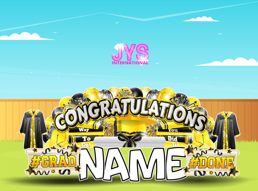 CONGRATULATIONS GRAD OVERLOAD: BLACK & YELLOW (2 OPTIONS) - Yard Card Signs by JYS International