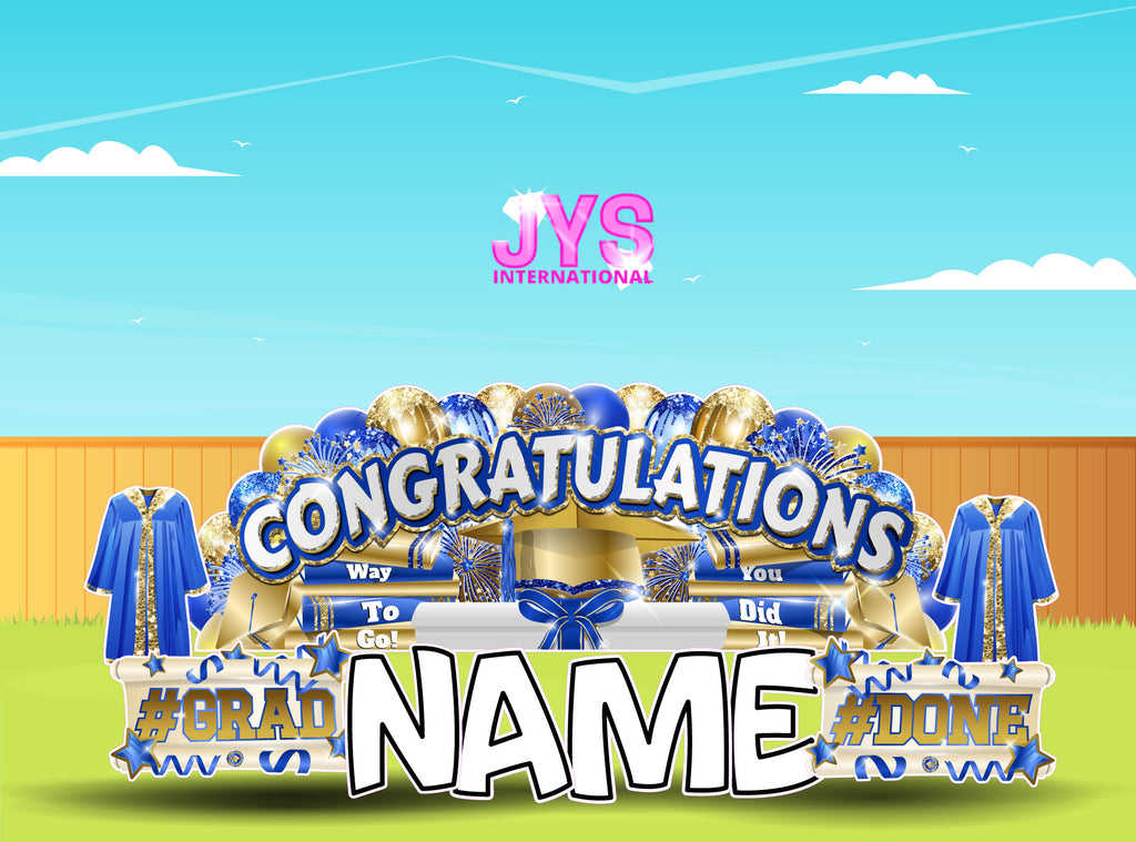 CONGRATULATIONS GRAD OVERLOAD: BLUE & GOLD (2 OPTIONS) - Yard Card Signs by JYS International