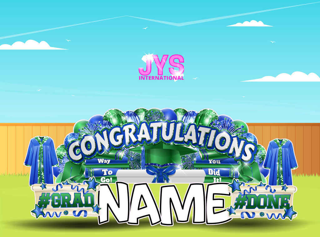 CONGRATULATIONS GRAD OVERLOAD: BLUE & GREEN (2 OPTIONS) - Yard Card Signs by JYS International