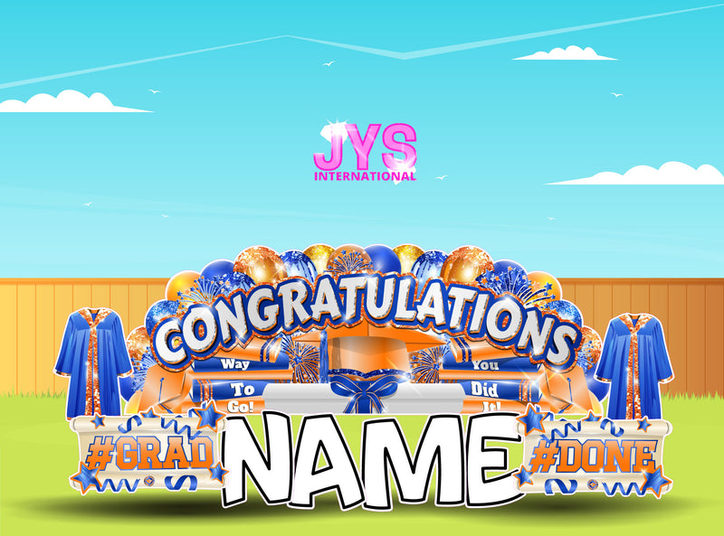 CONGRATULATIONS GRAD OVERLOAD: BLUE & ORANGE (2 OPTIONS) - Yard Card Signs by JYS International