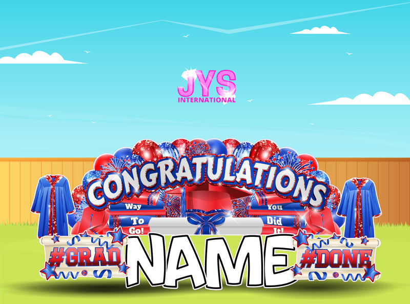 CONGRATULATIONS GRAD OVERLOAD: BLUE & RED (2 OPTIONS) - Yard Card Signs by JYS International