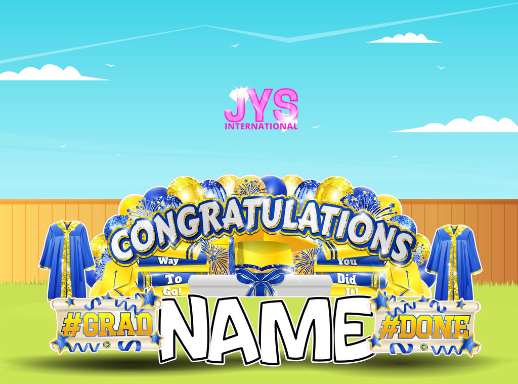 CONGRATULATIONS GRAD OVERLOAD: BLUE & YELLOW (2 OPTIONS) - Yard Card Signs by JYS International