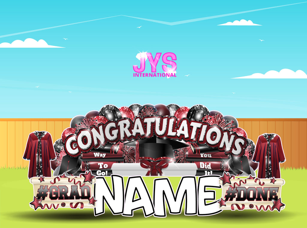 CONGRATULATIONS GRAD OVERLOAD: BURGUNDY & BLACK (2 OPTIONS) - Yard Card Signs by JYS International