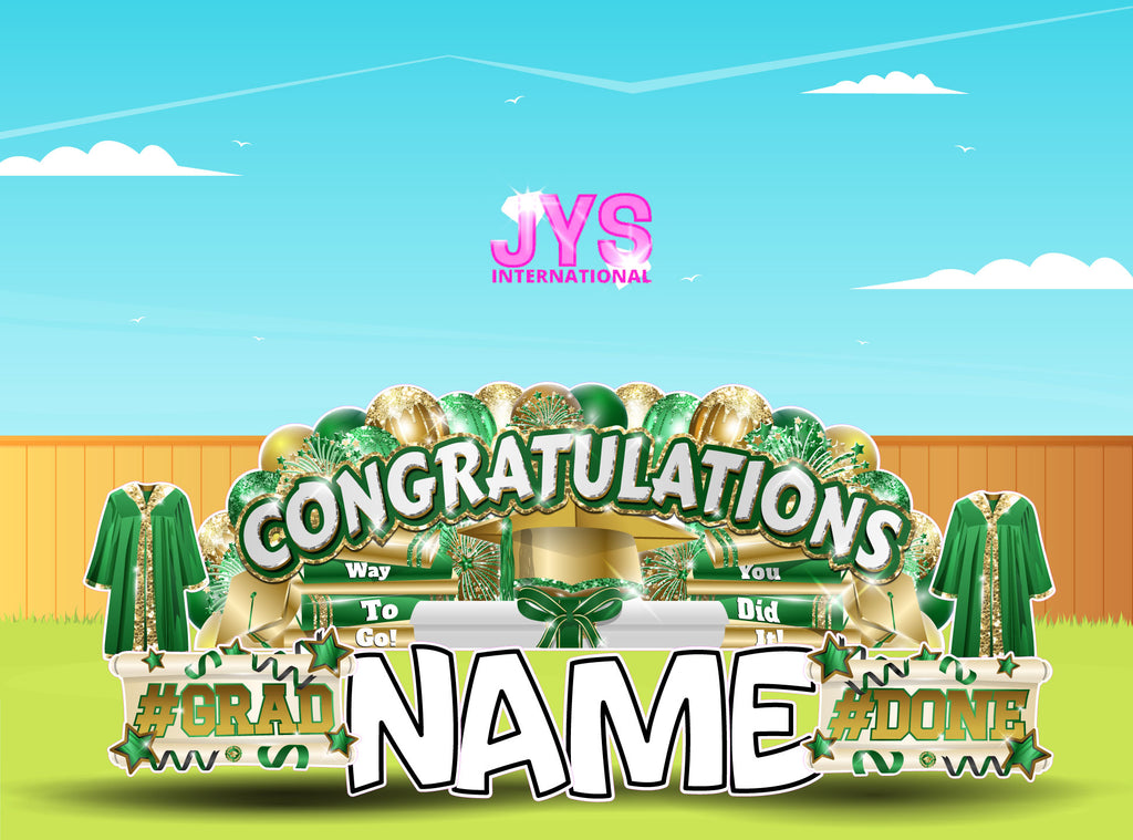 CONGRATULATIONS GRAD OVERLOAD: GREEN & GOLD (2 OPTIONS) - Yard Card Signs by JYS International