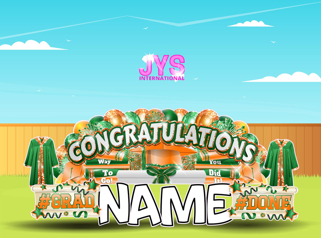 CONGRATULATIONS GRAD OVERLOAD: GREEN & ORANGE (2 OPTIONS) - Yard Card Signs by JYS International