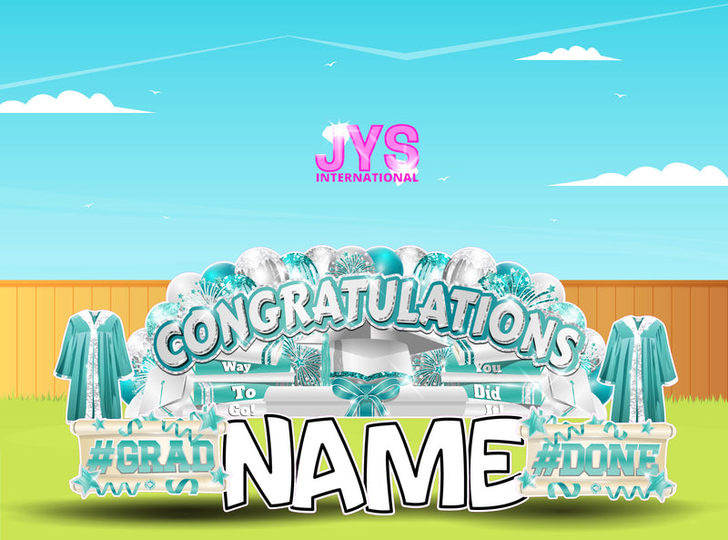 CONGRATULATIONS GRAD OVERLOAD: TEAL & WHITE (2 OPTIONS) - Yard Card Signs by JYS International