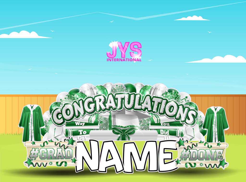 CONGRATULATIONS GRAD OVERLOAD: GREEN & WHITE (2 OPTIONS) - Yard Card Signs by JYS International