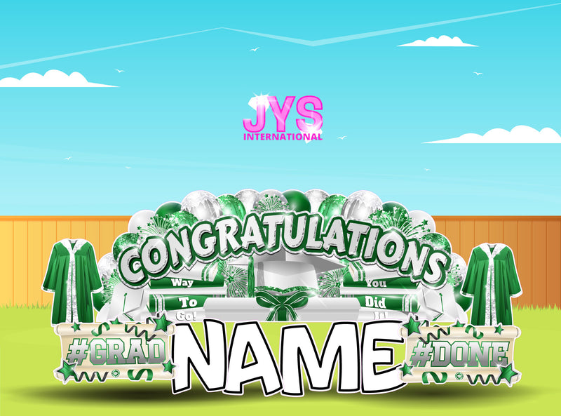 CONGRATULATIONS GRAD OVERLOAD: GREEN & WHITE (2 OPTIONS) - Yard Card Signs by JYS International