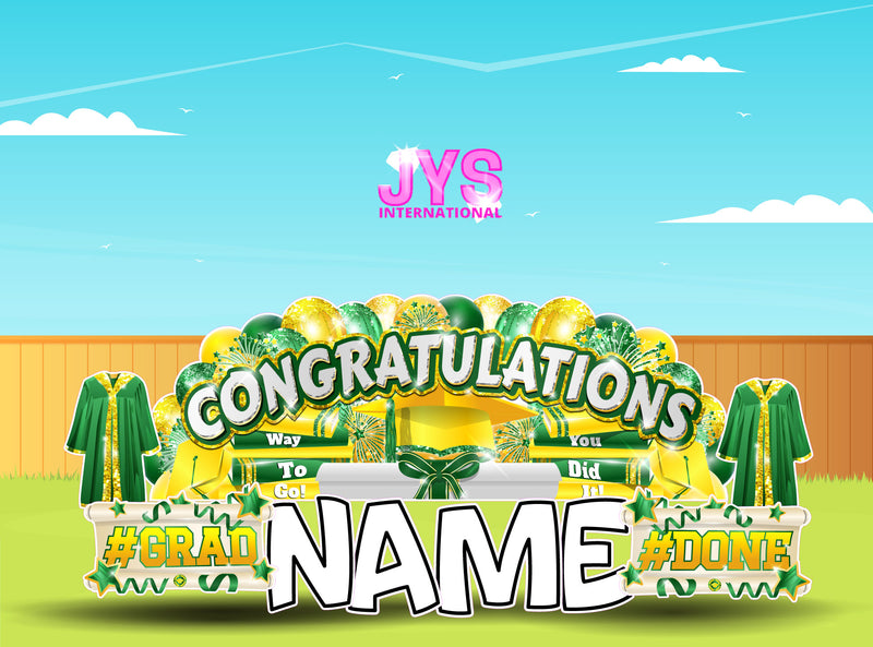 CONGRATULATIONS GRAD OVERLOAD: GREEN & YELLOW (2 OPTIONS) - Yard Card Signs by JYS International