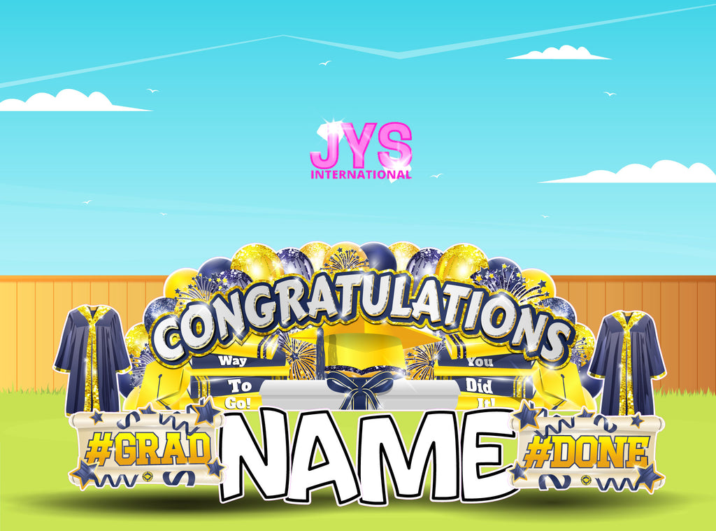 CONGRATULATIONS GRAD OVERLOAD: YELLOW & NAVY (2 OPTIONS) - Yard Card Signs by JYS International