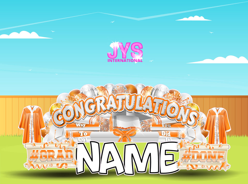 CONGRATULATIONS GRAD OVERLOAD: ORANGE & WHITE (2 OPTIONS) - Yard Card Signs by JYS International