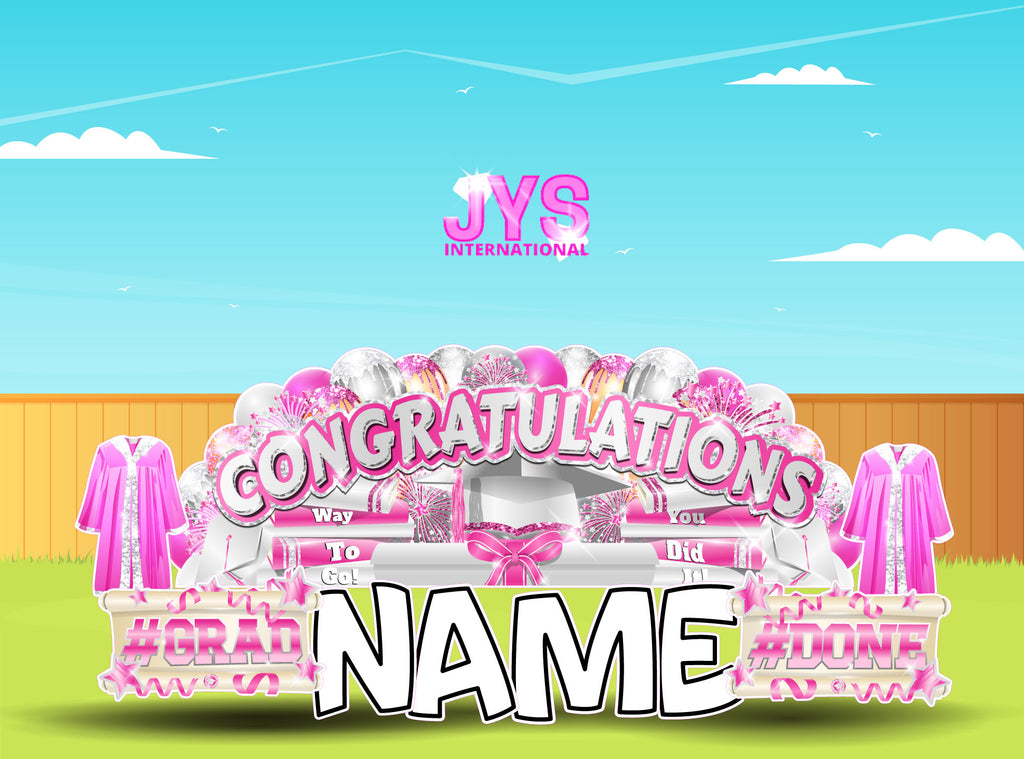 CONGRATULATIONS GRAD OVERLOAD: PINK & WHITE (2 OPTIONS) - Yard Card Signs by JYS International