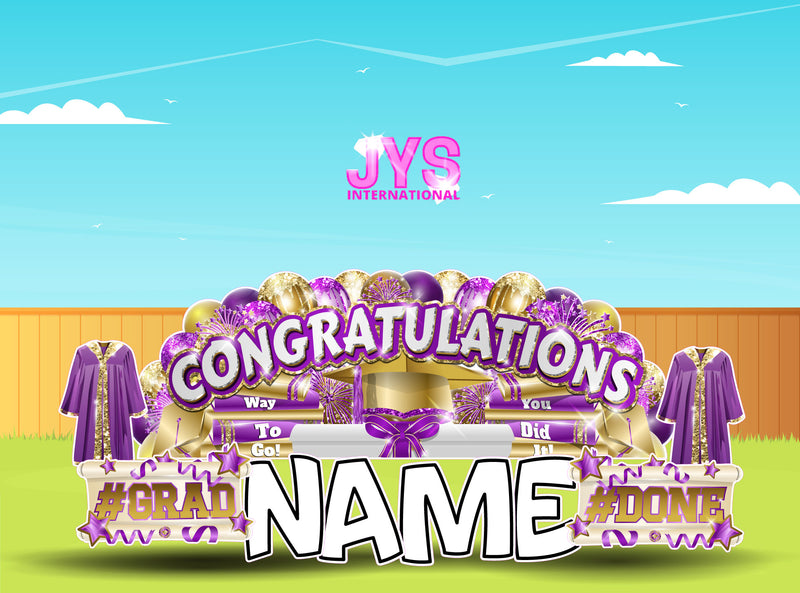 CONGRATULATIONS GRAD OVERLOAD: PURPLE & GOLD (2 OPTIONS) - Yard Card Signs by JYS International