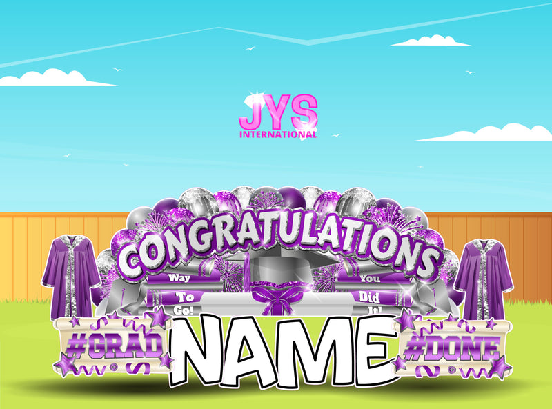 CONGRATULATIONS GRAD OVERLOAD: PURPLE & BLACK (2 OPTIONS) - Yard Card Signs by JYS International