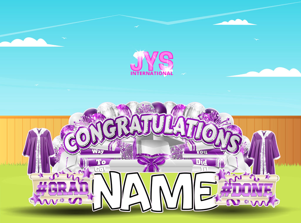 CONGRATULATIONS GRAD OVERLOAD: PURPLE & WHITE (2 OPTIONS) - Yard Card Signs by JYS International