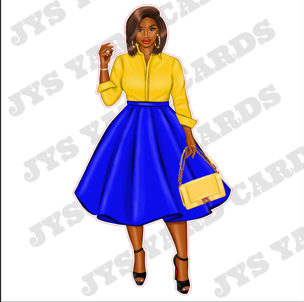 BROWN WOMAN WITH BAG: BLUE - Yard Card Signs by JYS International