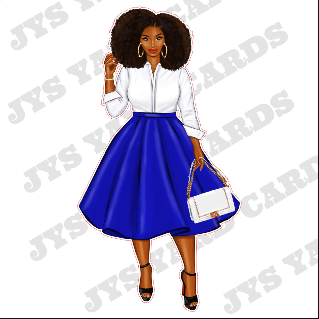 AFRO WOMAN WITH BAG: BLUE - Yard Card Signs by JYS International