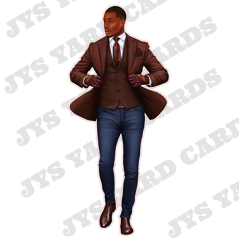 BROWN MAN IN COSTUME WITH VEST: BROWN - Yard Card Signs by JYS International