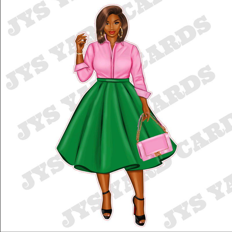 BROWN WOMAN WITH BAG: GREEN - Yard Card Signs by JYS International