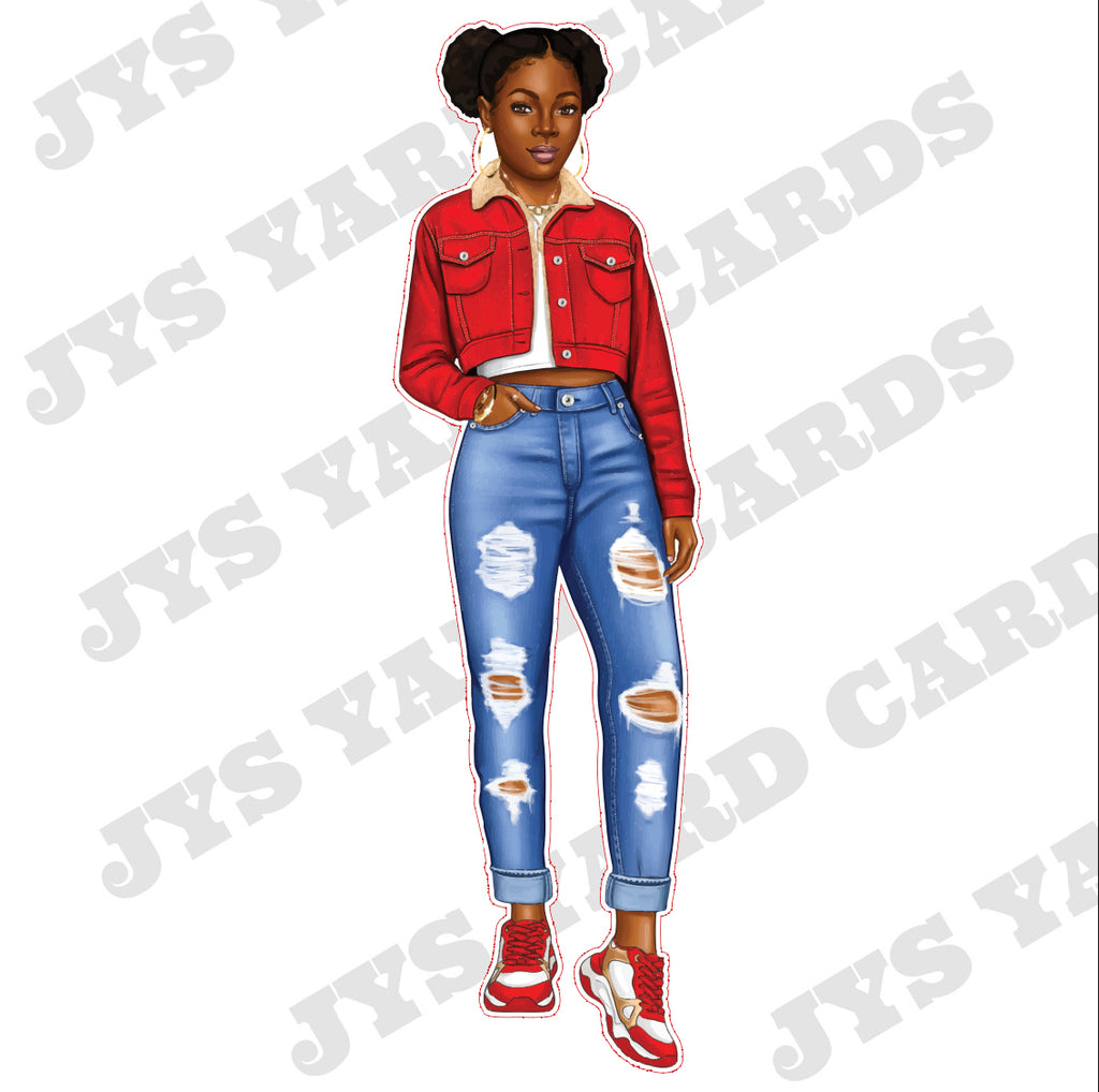 BROWN GIRL: RED JACKET - Yard Card Signs by JYS International