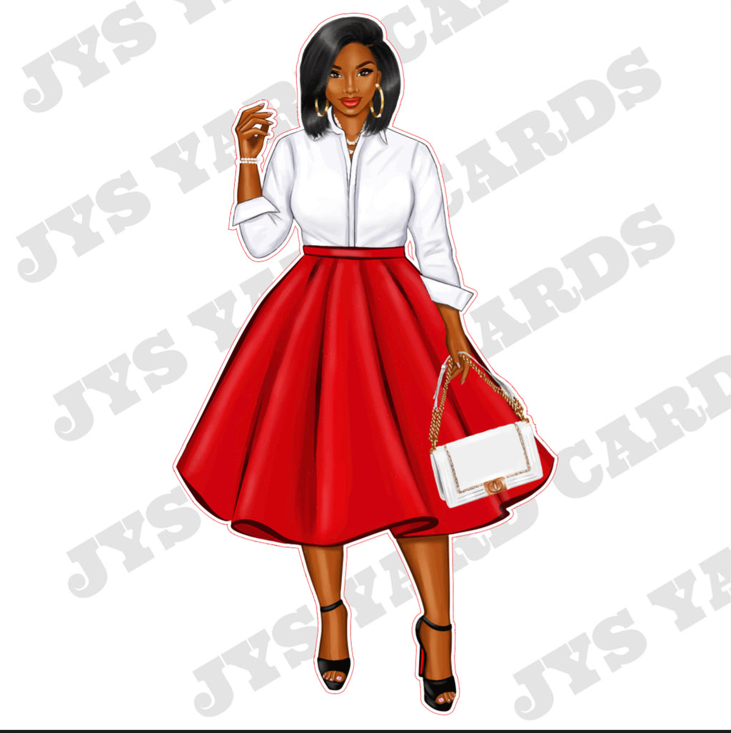 BROWN WOMAN WITH BAG: RED - Yard Card Signs by JYS International