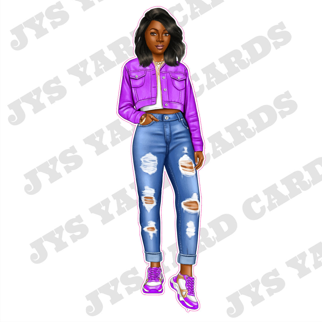 BROWN GIRL: PURPLE JACKET - Yard Card Signs by JYS International