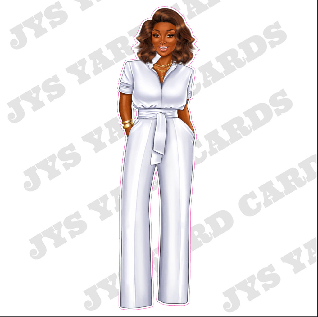 BROWN GLAMOUR WOMAN: WHITE - Yard Card Signs by JYS International