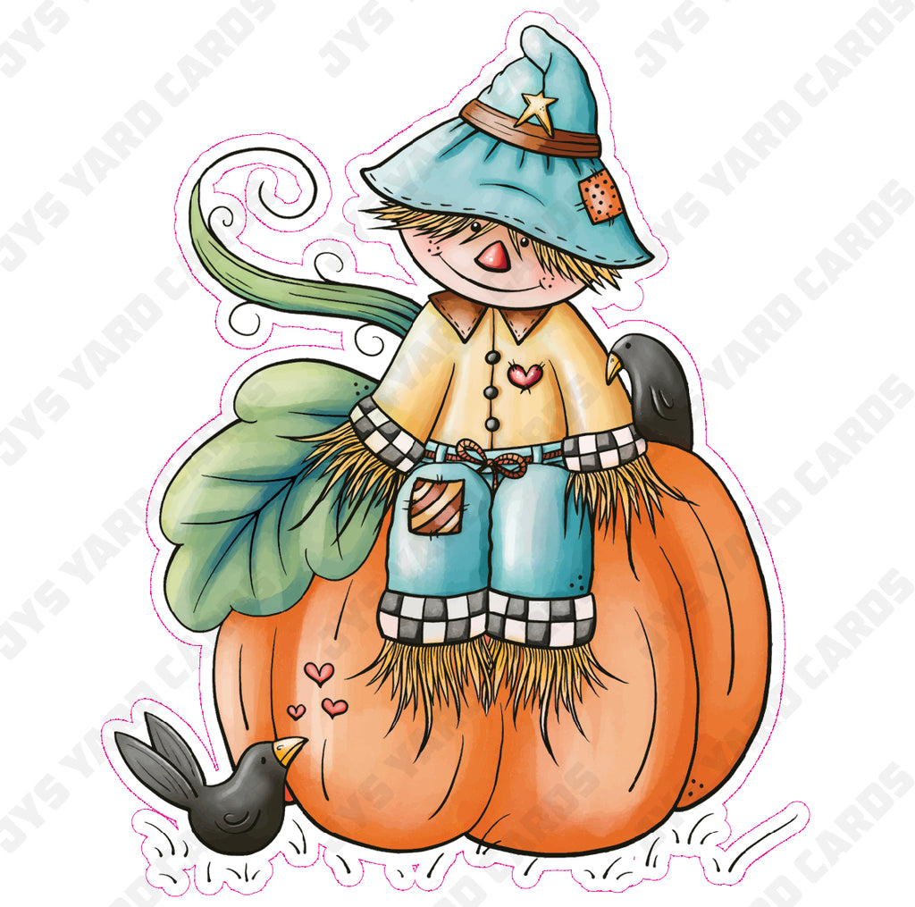 SCARECROW SITTING ON PUMPKIN 1 - Yard Card Signs by JYS International