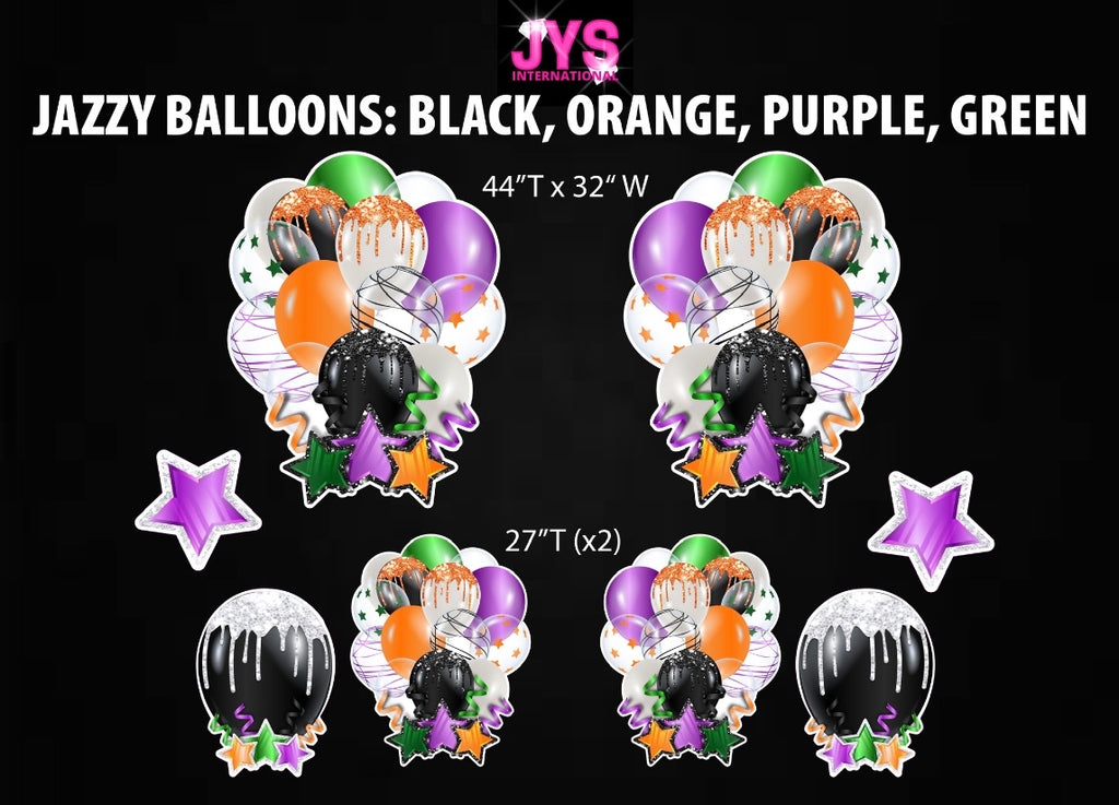 JAZZY BALLOONS: PURPLE, GREEN, ORANGE & BLACK - Yard Card Signs by JYS International