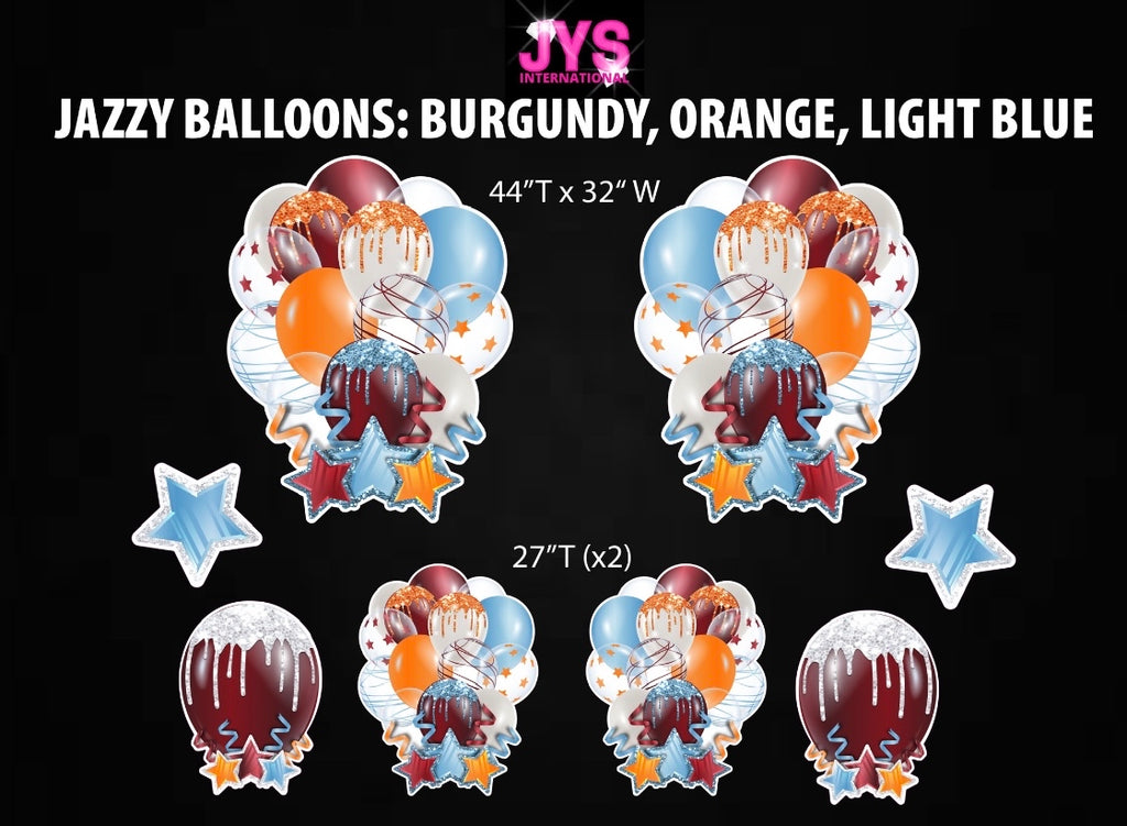 JAZZY BALLOONS: BURGUNDY, ORANGE & LIGHT BLUE - Yard Card Signs by JYS International