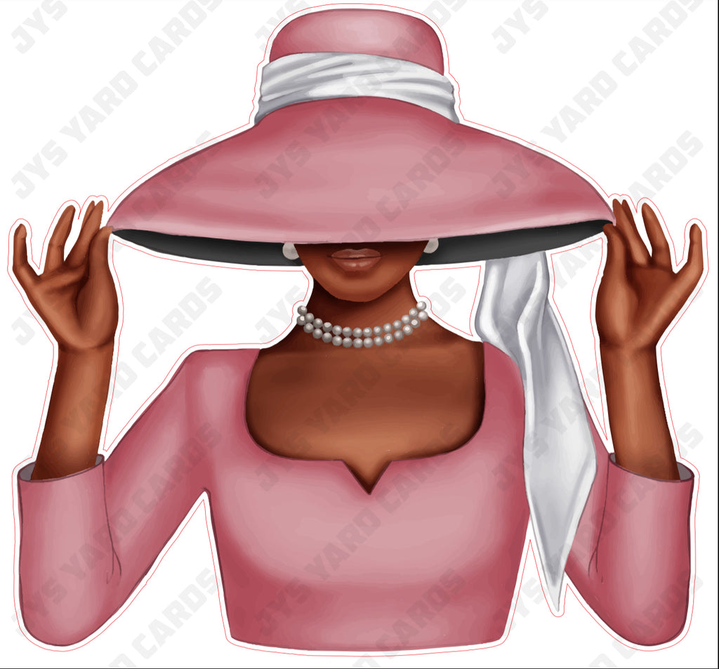 BROWN WOMAN WITH HAT: PINK - Yard Card Signs by JYS International