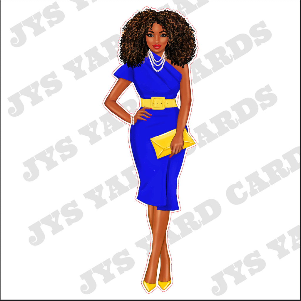 AFRO WOMAN WITH CLUTCH: BLUE - Yard Card Signs by JYS International