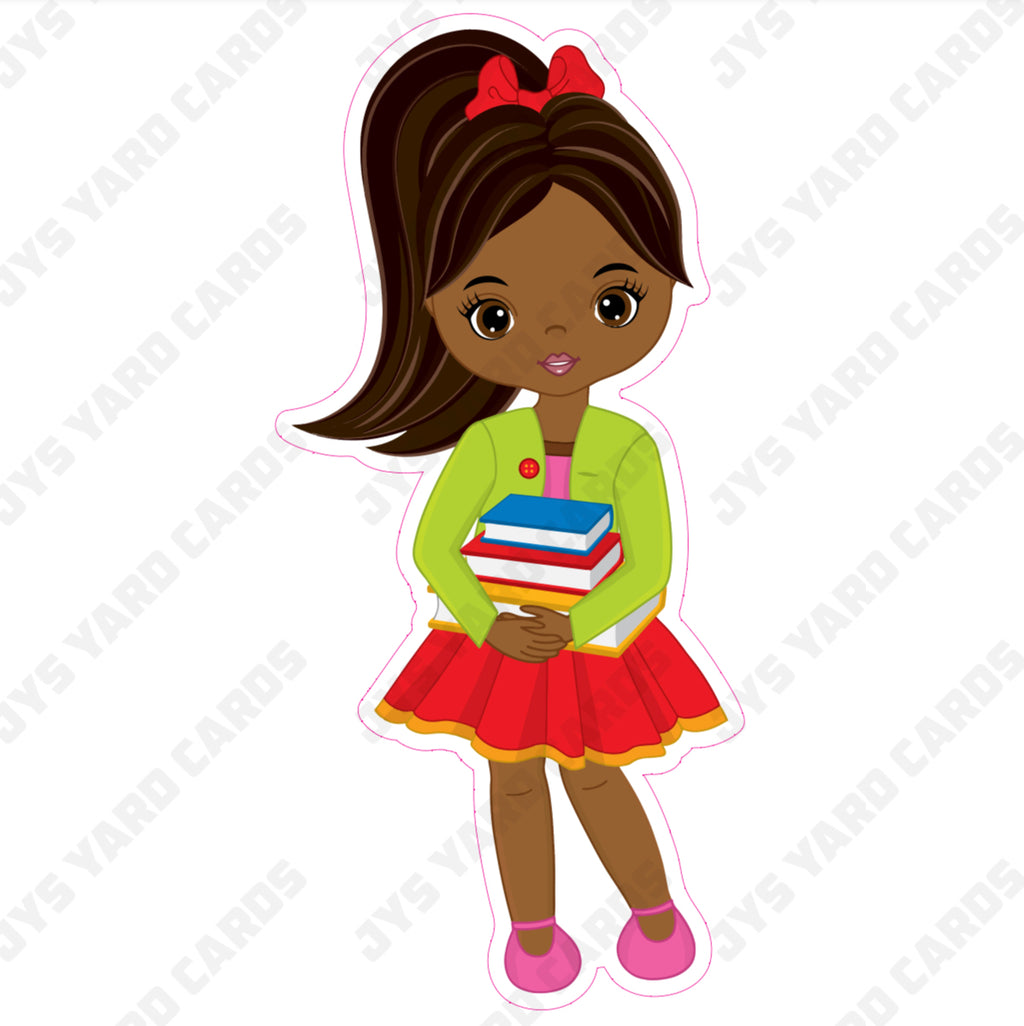 SCHOOL BROWN GIRL WITH BOOKS - Yard Card Signs by JYS International