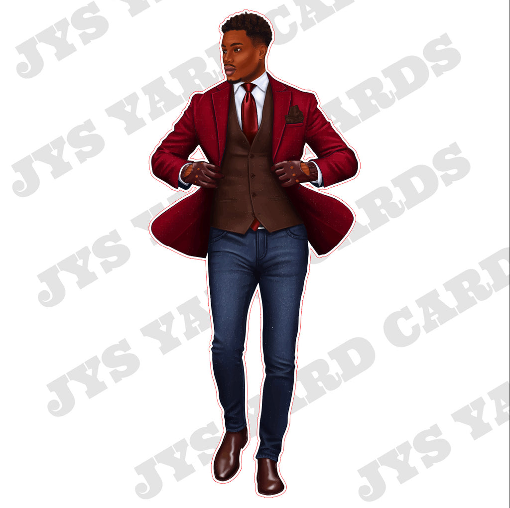 BROWN MAN IN COSTUME WITH VEST: RED - Yard Card Signs by JYS International