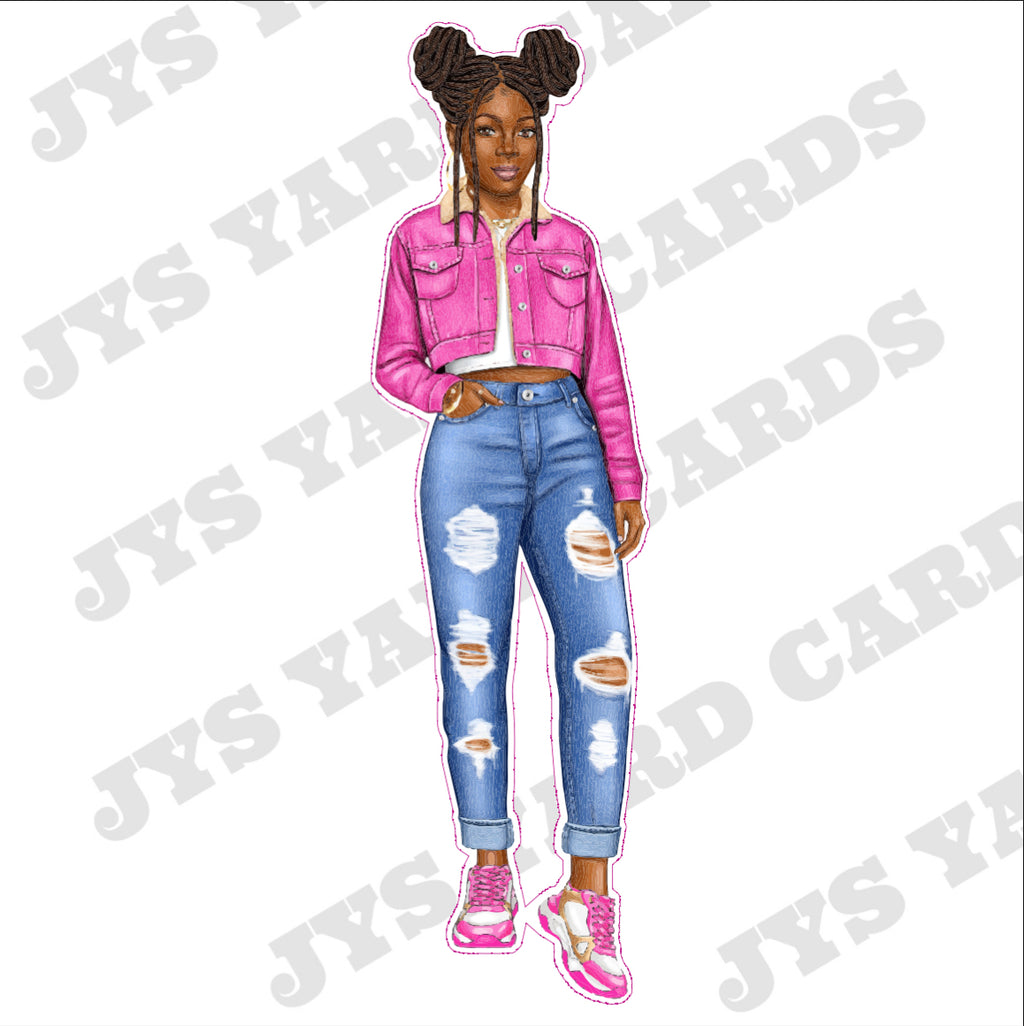 BROWN GIRL: PINK JACKET - Yard Card Signs by JYS International