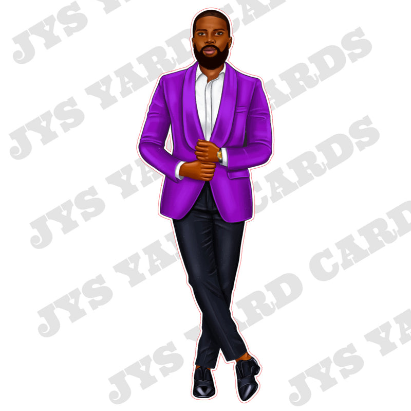 BROWN MAN IN COSTUME: PURPLE - Yard Card Signs by JYS International