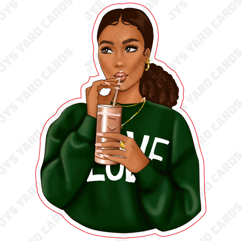 BROWN GIRL WITH HOODIE: GREEN - Yard Card Signs by JYS International