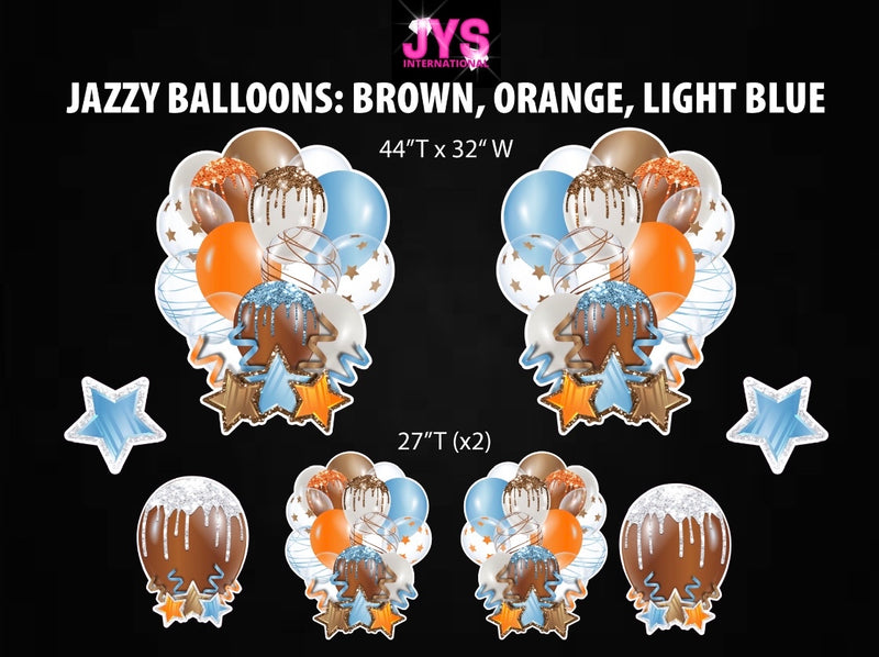 JAZZY BALLOONS: BROWN, ORANGE & LIGHT BLUE - Yard Card Signs by JYS International