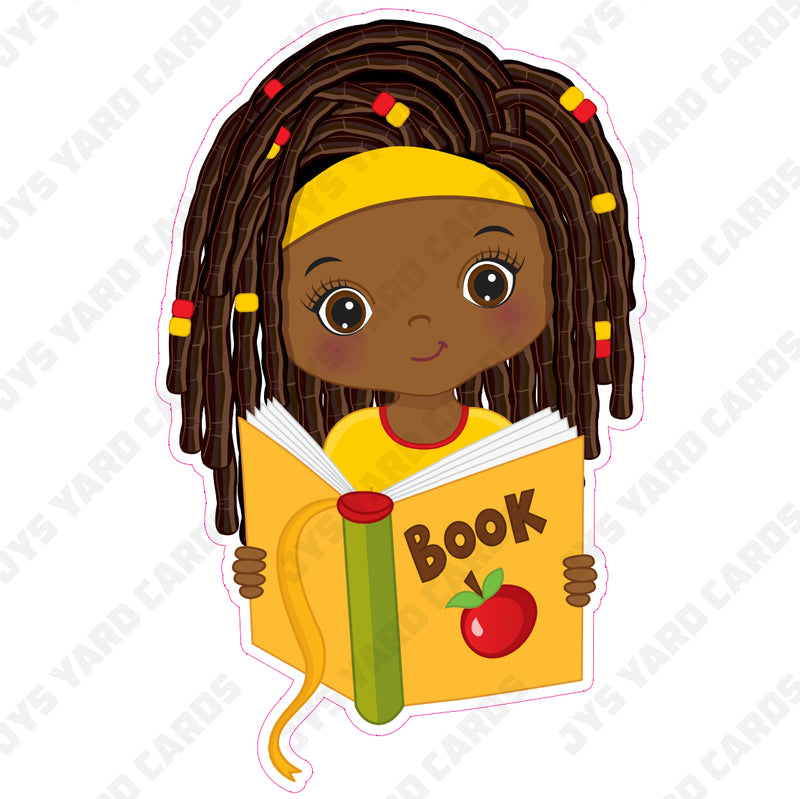 AFRO BABY GIRL IN YELLOW READING BOOK - Yard Card Signs by JYS International