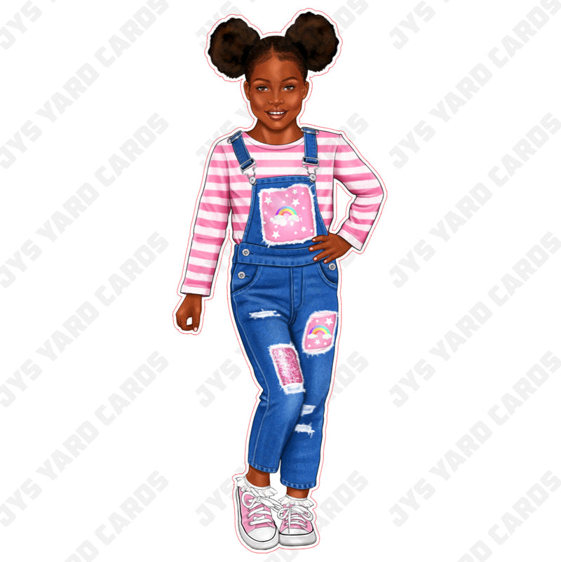 BROWN CHILD: PINK OVERALLS - Yard Card Signs by JYS International