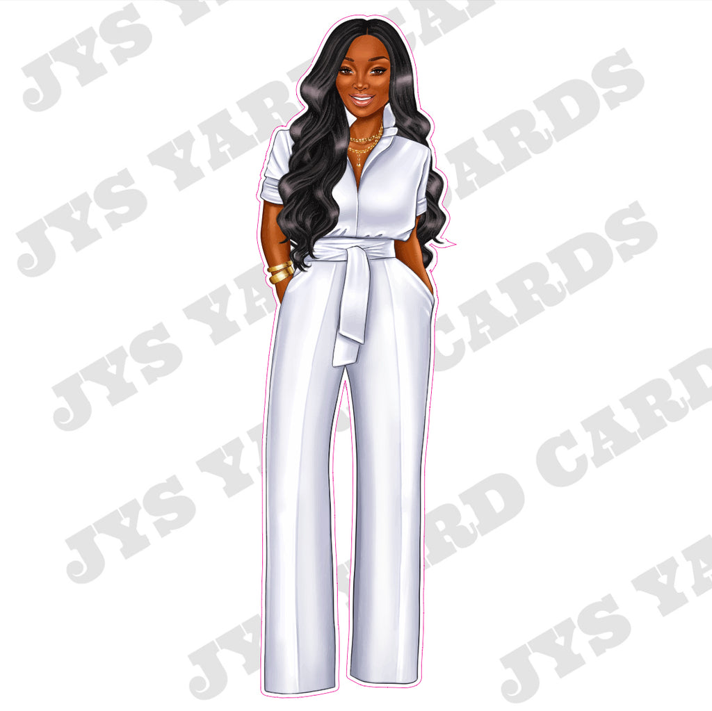 BROWN LONGHAIR GLAMOUR WOMAN: WHITE - Yard Card Signs by JYS International