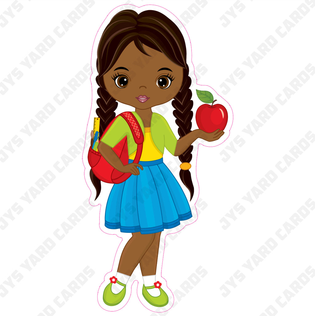 SCHOOL BROWN GIRL WITH APPLE - Yard Card Signs by JYS International